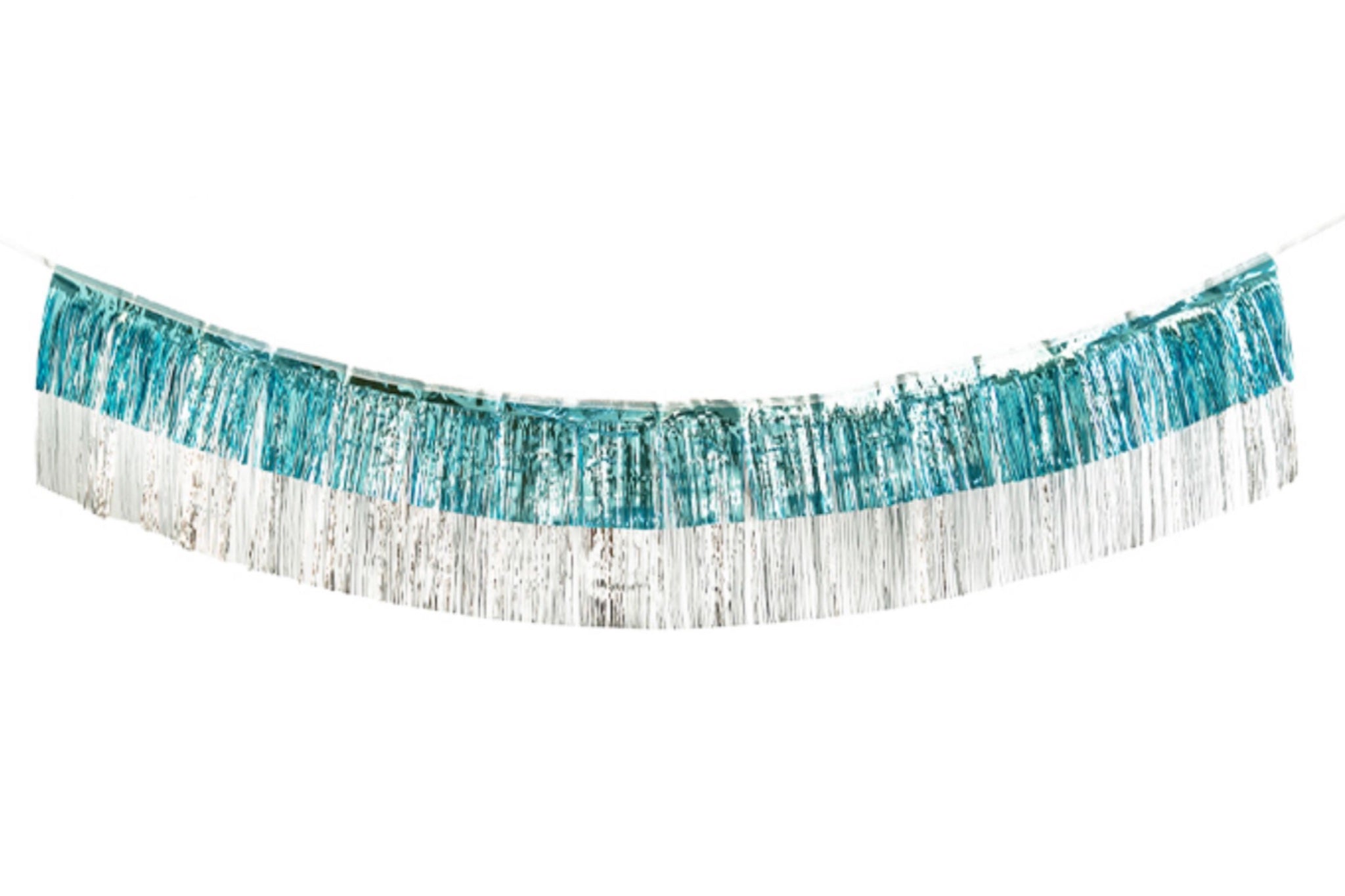 Turquoise & Silver Tinsel Fringe Garland – Boom Boom Party Shop