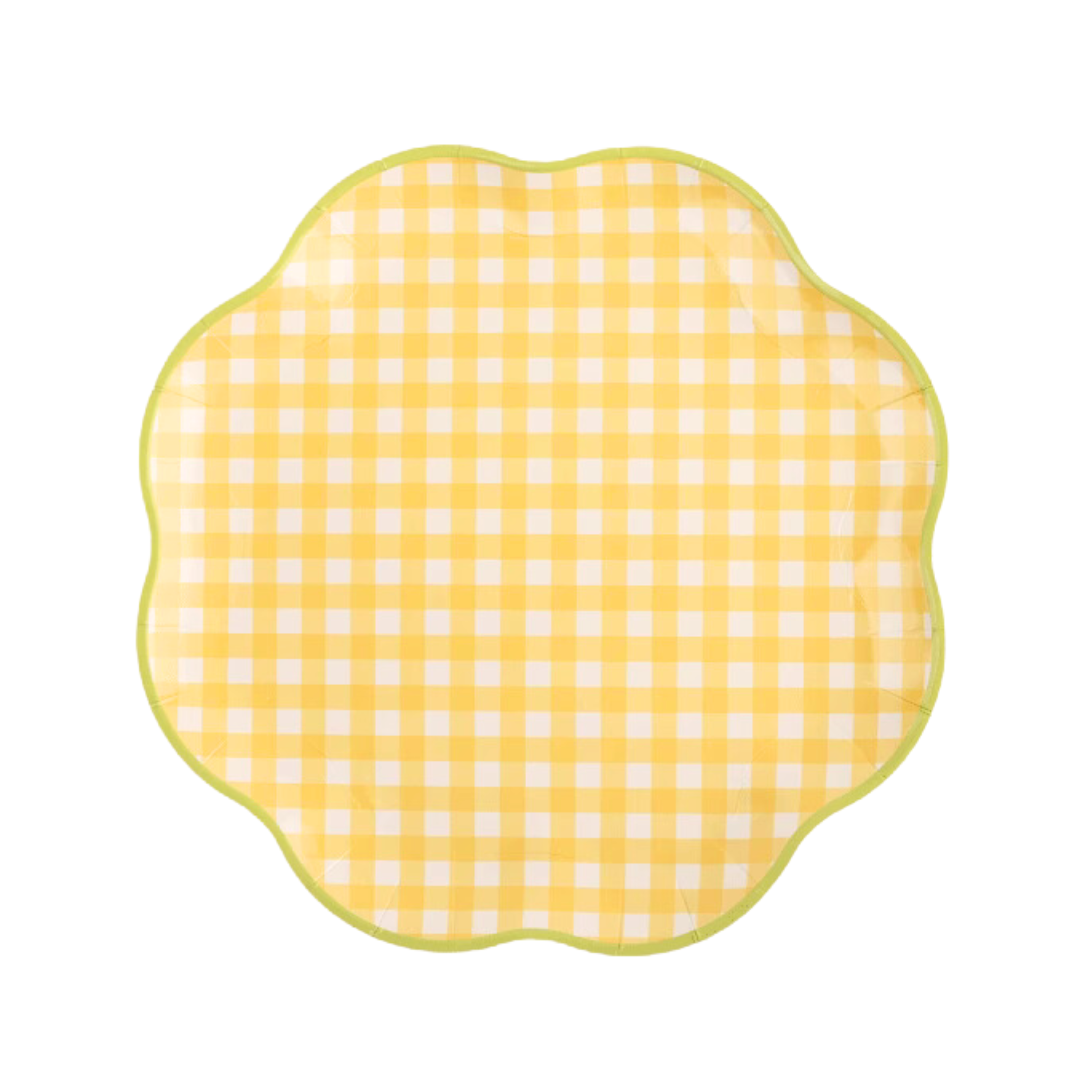 Yellow Gingham Floral Shaped Plate,Large (set of 8)