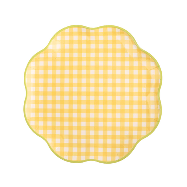 Yellow Gingham Floral Shaped Plate,Large (set of 8)