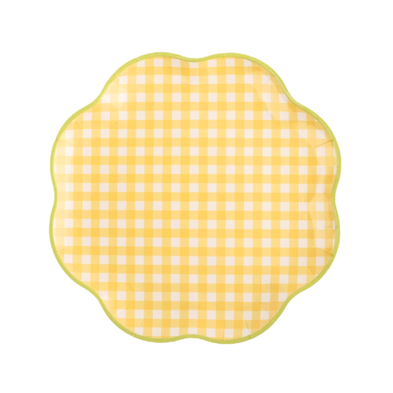 Yellow Gingham Floral Shaped Plate,Large (set of 8)
