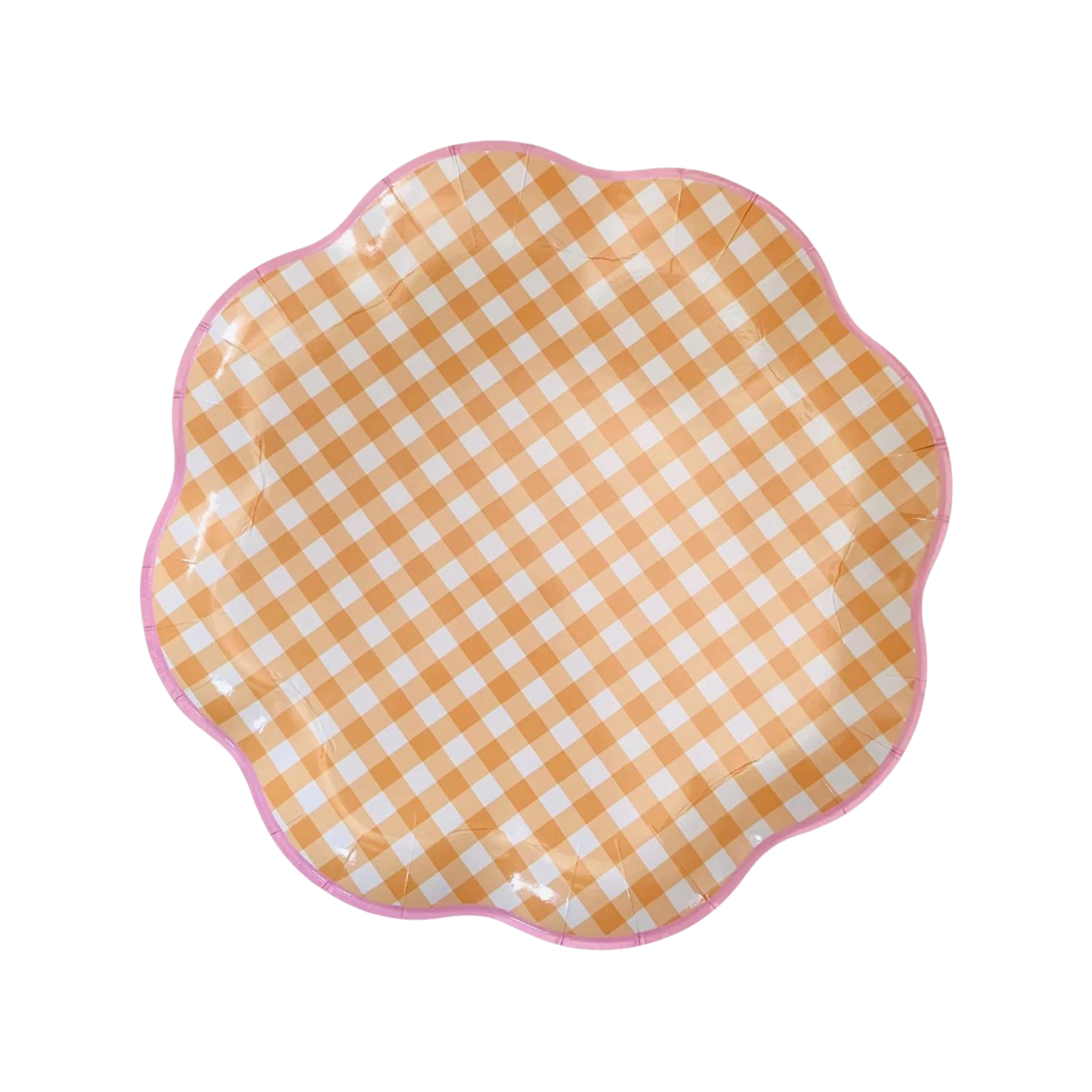 Orange Gingham Floral Shaped Plate, Large (set of 8)