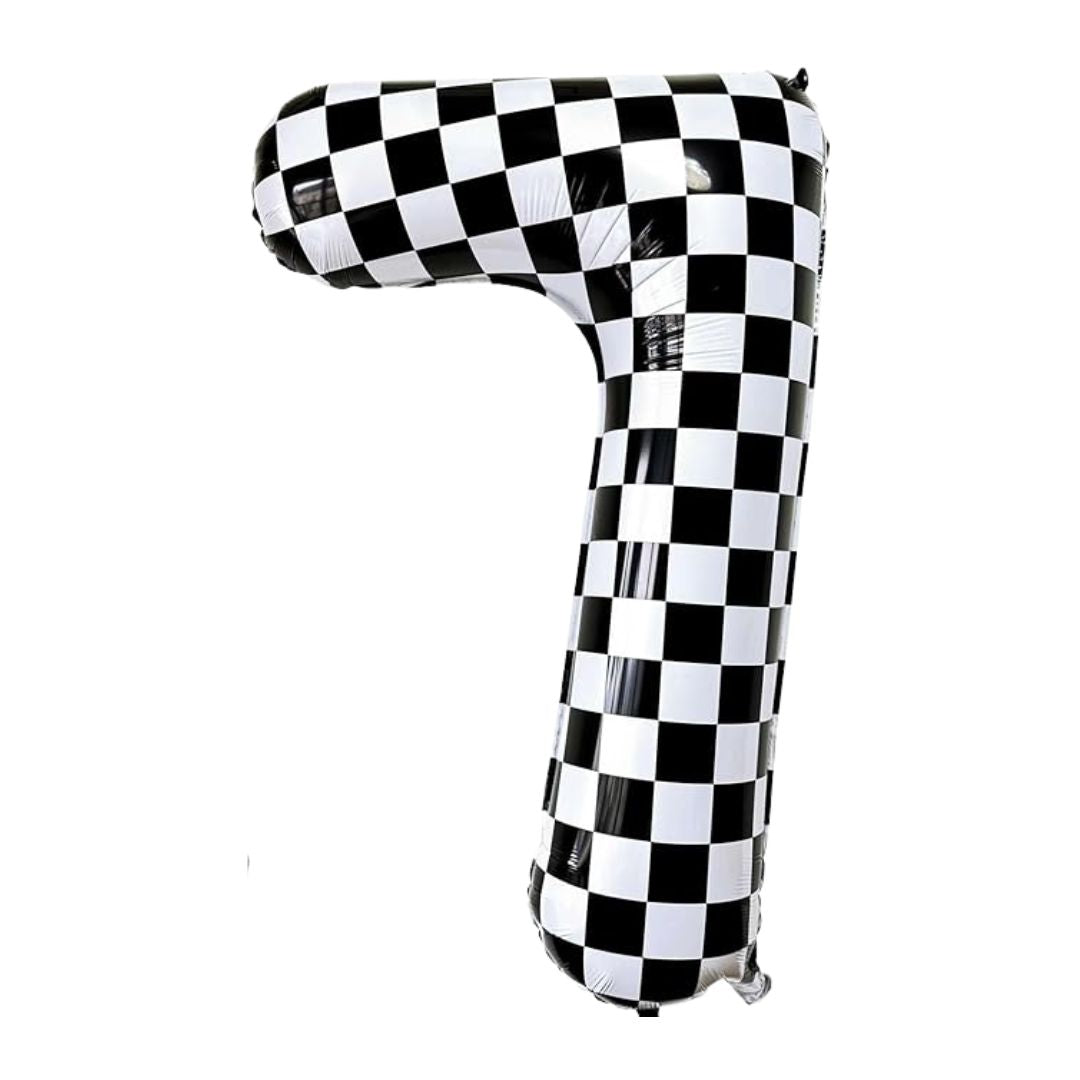 Checkered Number 1 Foil Balloon, Black & White