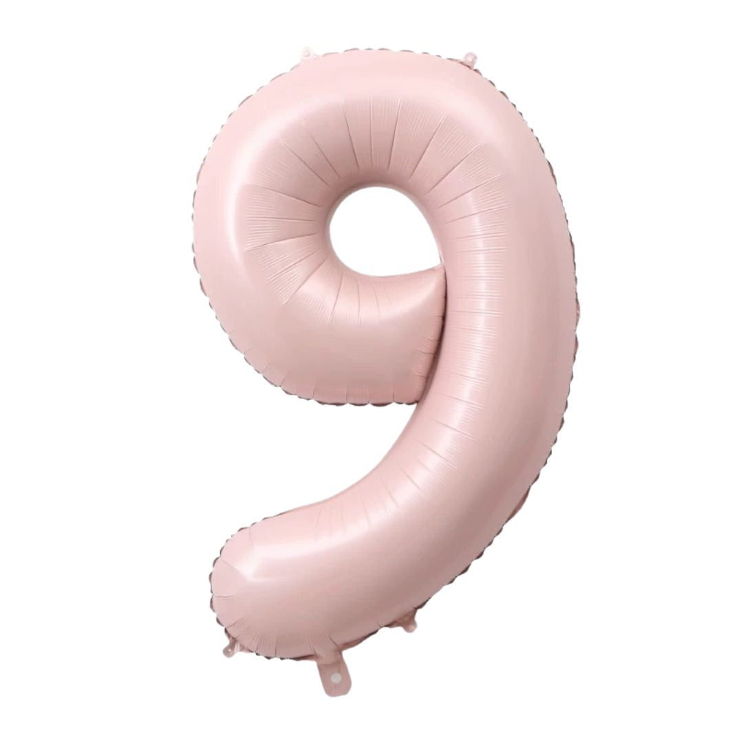 Large Number 9 Foil Balloon, Matt Pink