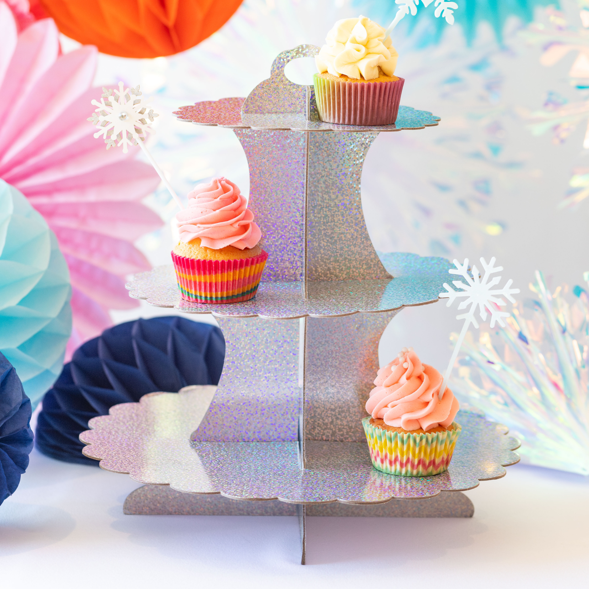 3 Tier Paper Cupcake Stand, Iridescent