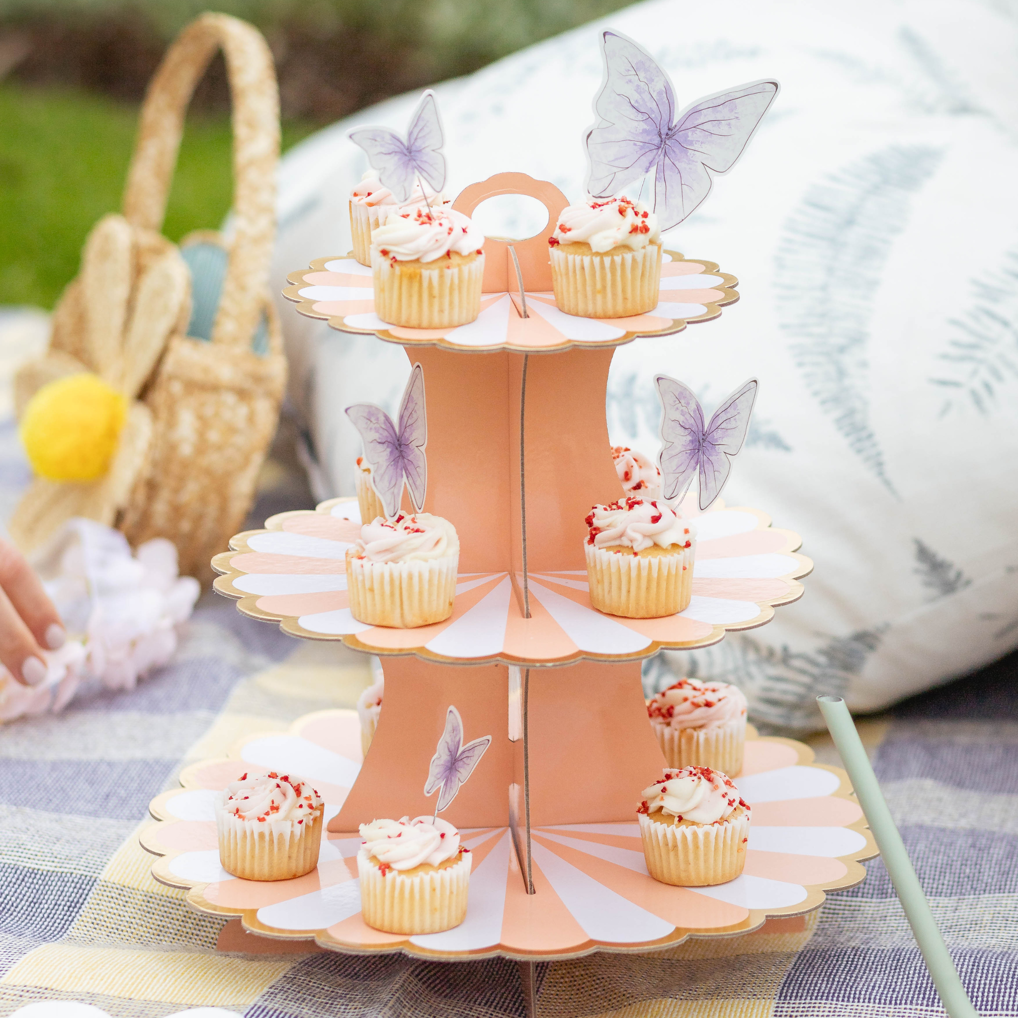 3 Tier Paper Cupcake Stand, Pink