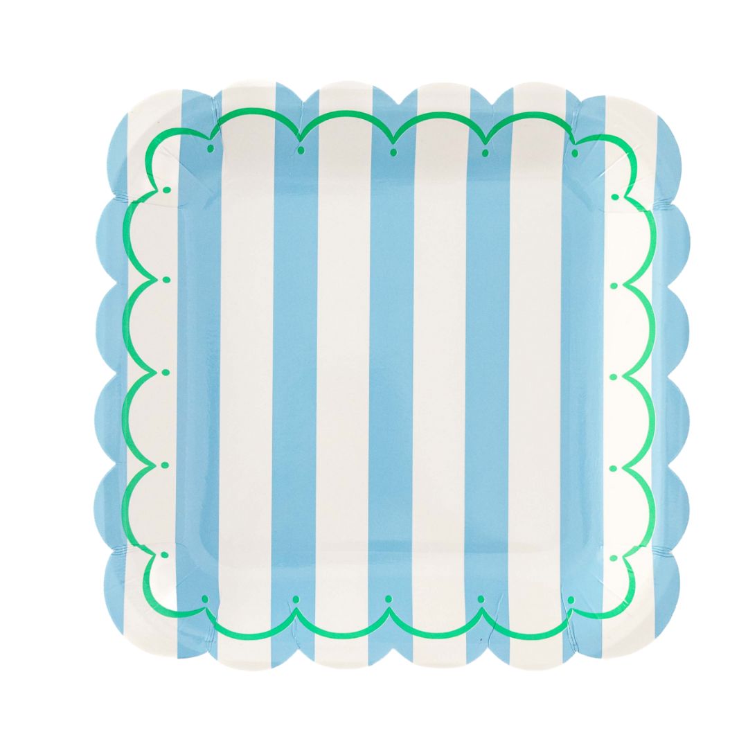 Blue Striped, Scalloped Plates (set of 8)