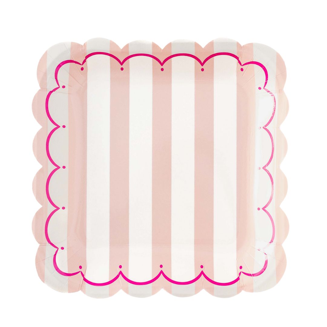 Pink Striped, Scalloped Plates (set of 8)