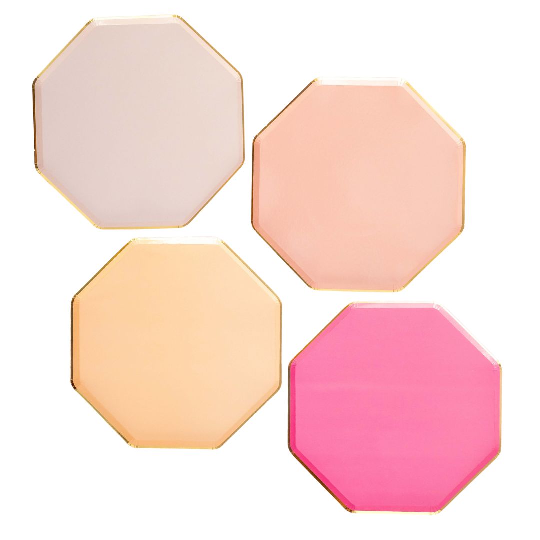 Mixed Pastel Octagonal Plates, Pink & Peach (set of 8 )