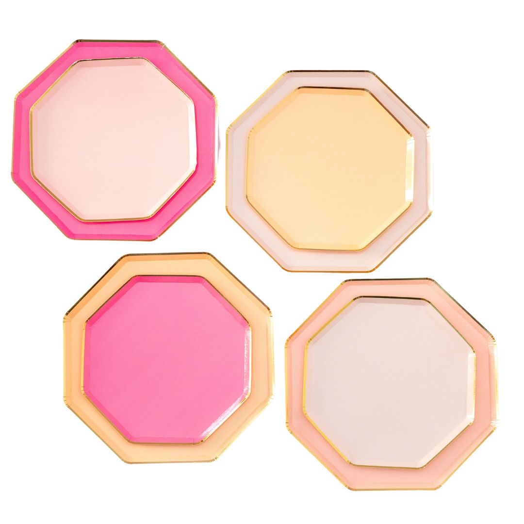 Mixed Pastel Octagonal Plates, Pink & Peach (set of 8 )