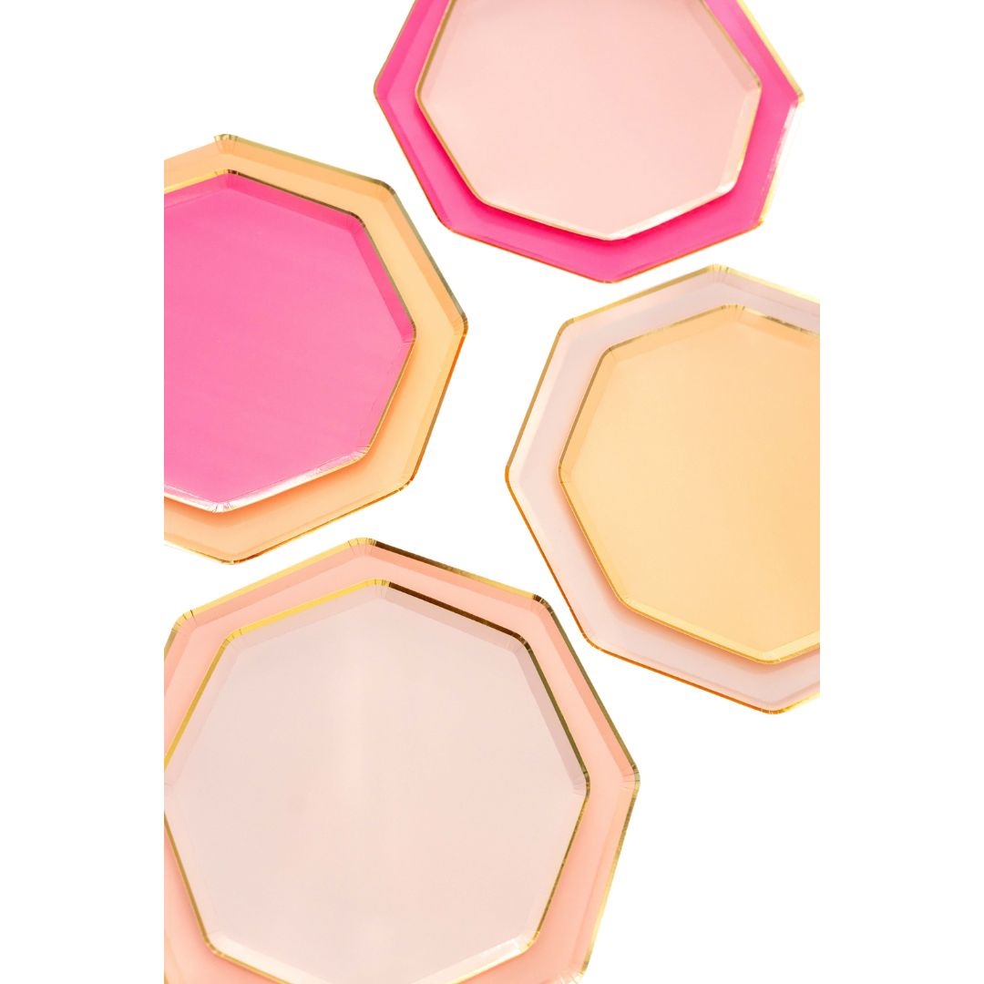 Mixed Pastel Octagonal Plates, Pink & Peach (set of 8 )