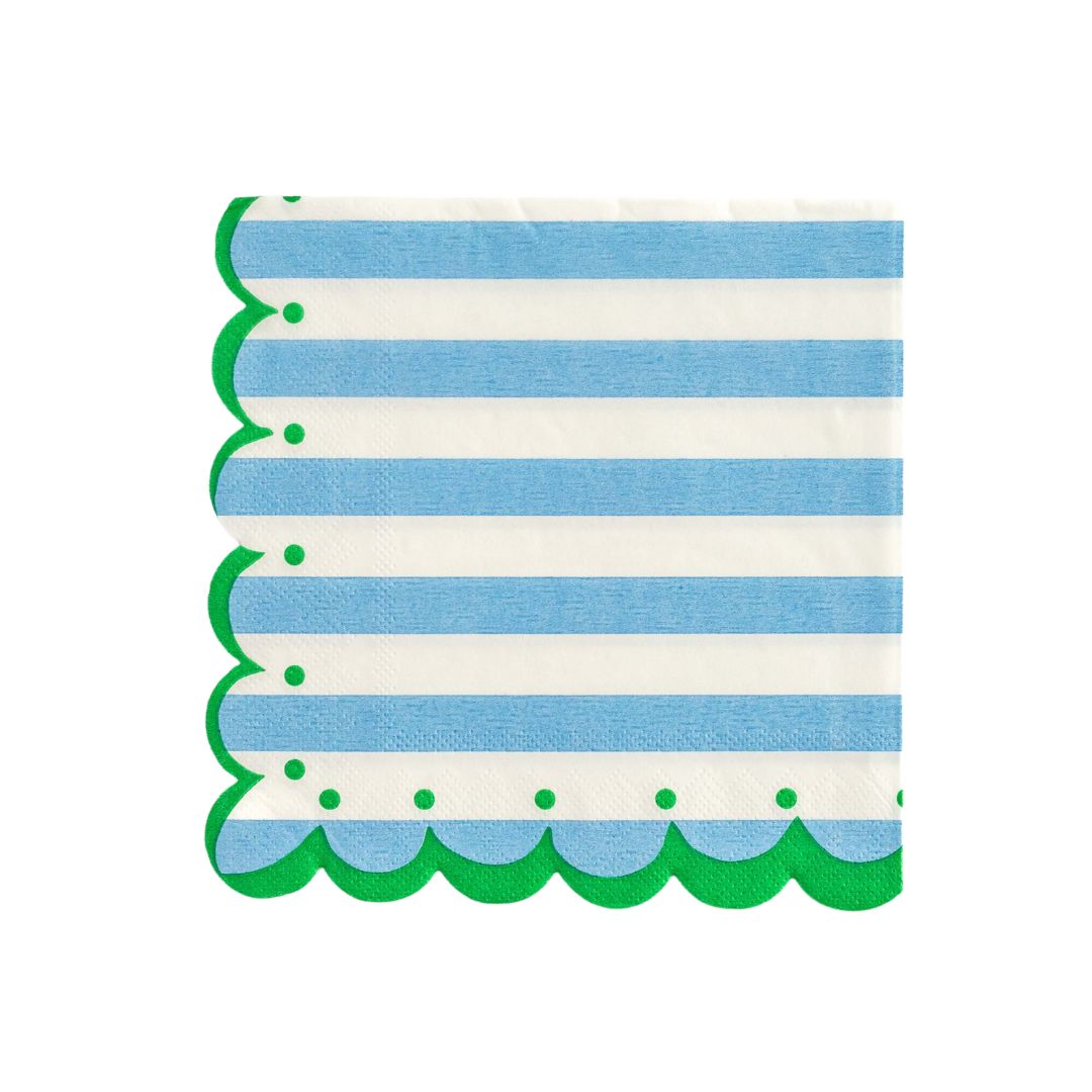 Scalloped Blue Striped Napkins (pack of 16)