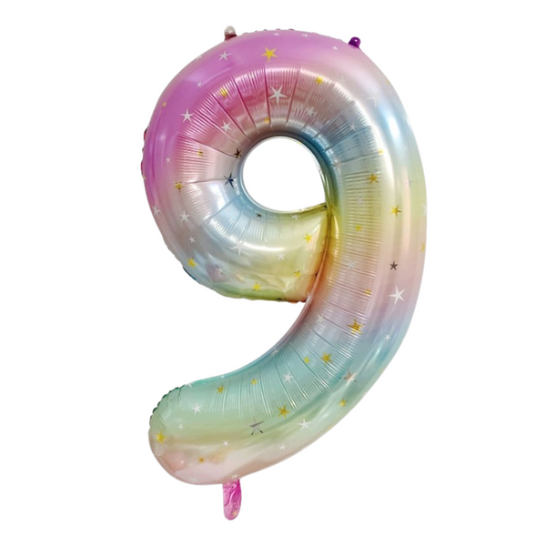 Large Number 9 Foil Balloon, Rainbow