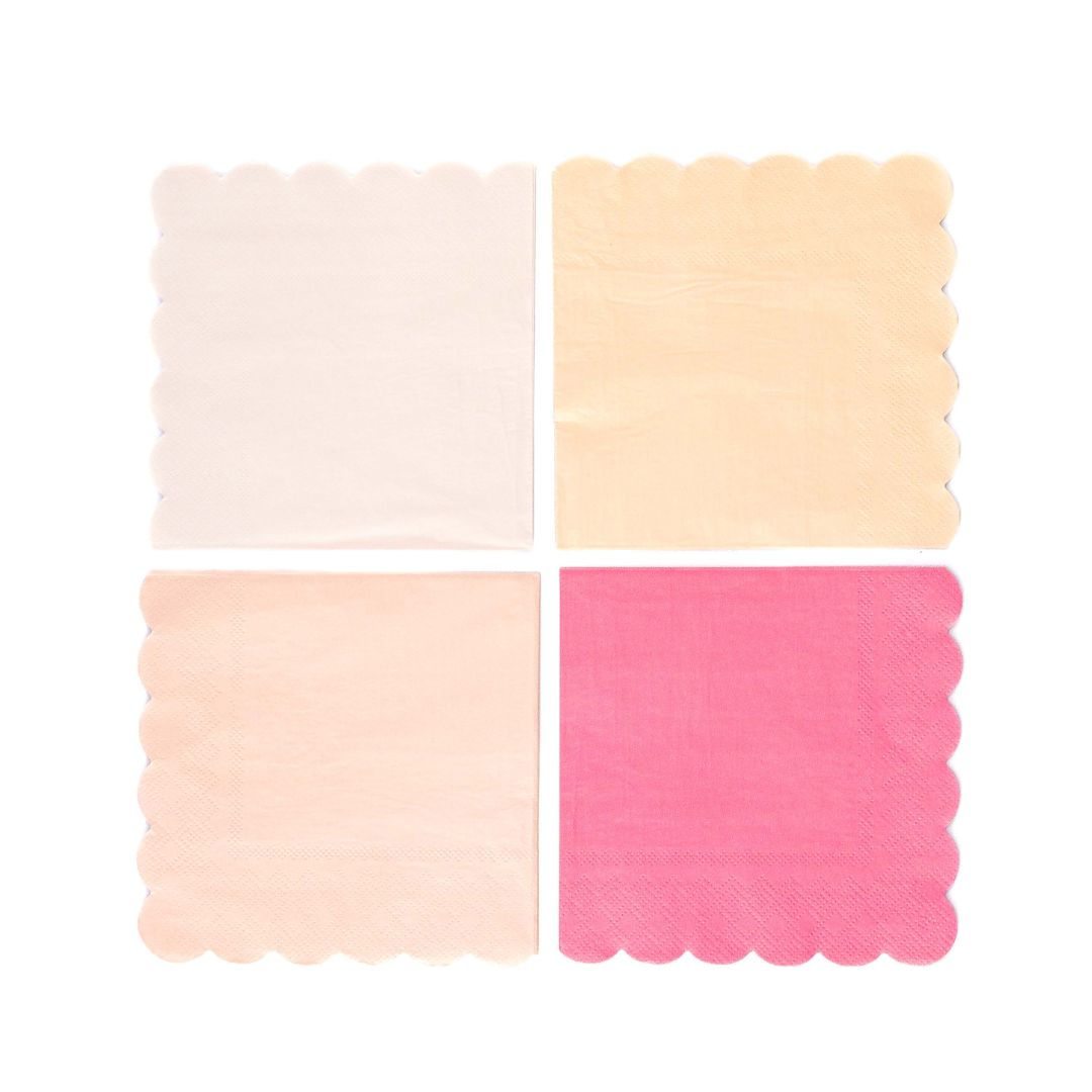 Mixed Scalloped Napkins, Pink & Peach (pack of 16)