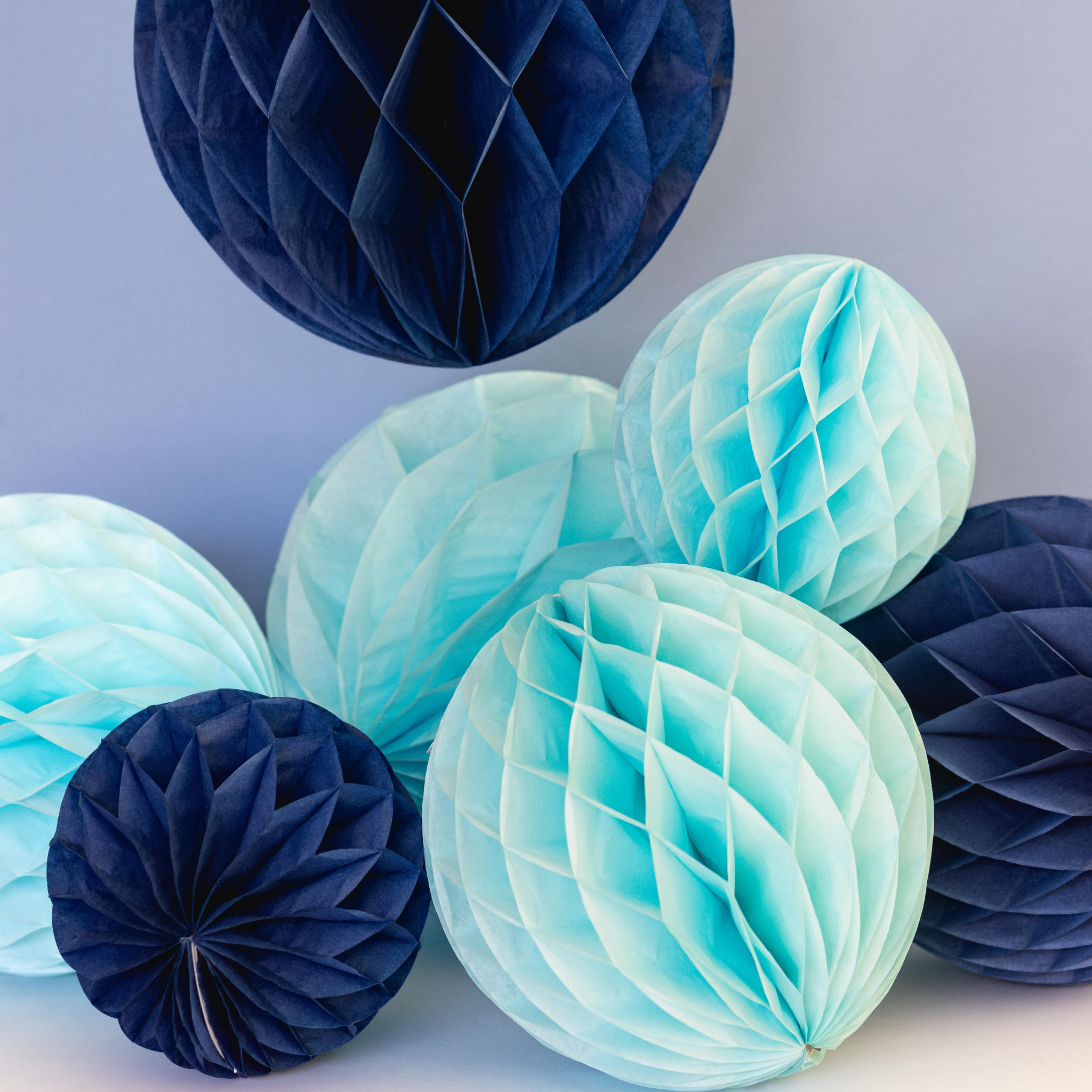 Shades of Blue Hanging Honeycomb Decorations (set of 6)