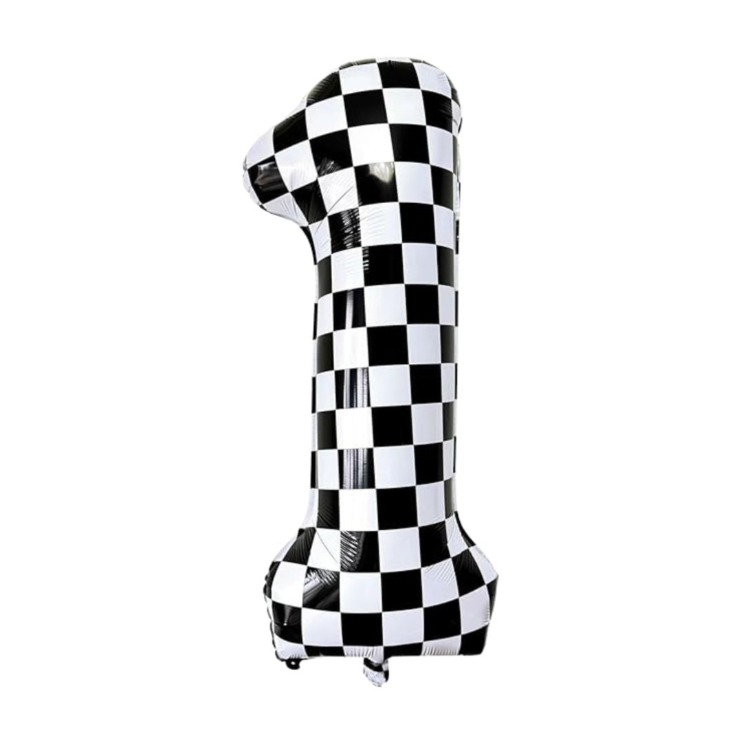 Checkered Number 1 Foil Balloon, Black & White