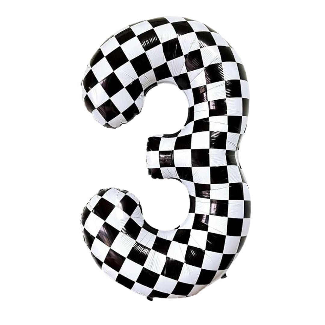 Checkered Number 1 Foil Balloon, Black & White