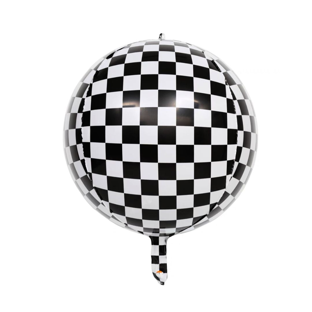 4D Round Racing Car Themed Balloon, Checkered