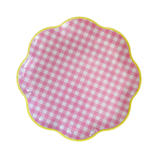 Pink Gingham Floral Shaped Plate, Large (set of 8)