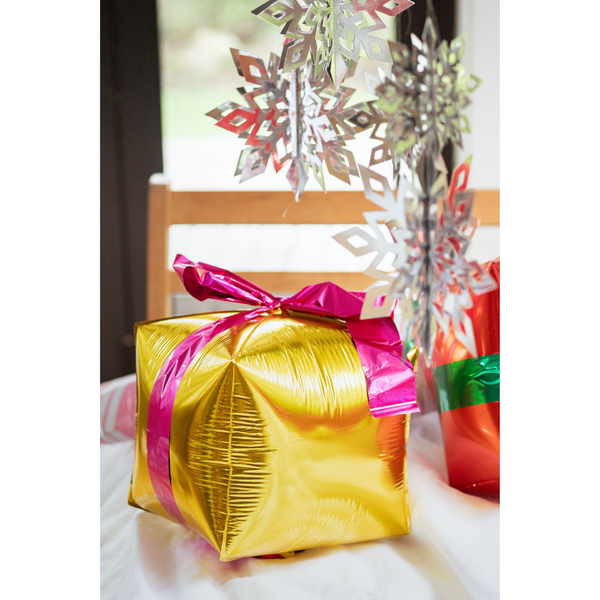 4D Christmas Gift Shaped Foil Balloon, Gold