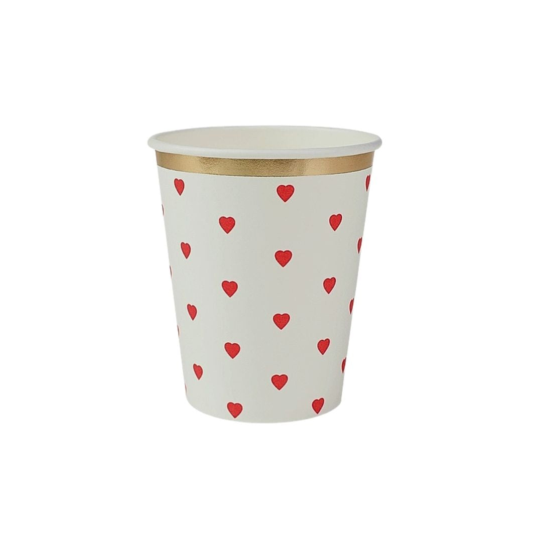 Heart themed cups, red (set of 8)