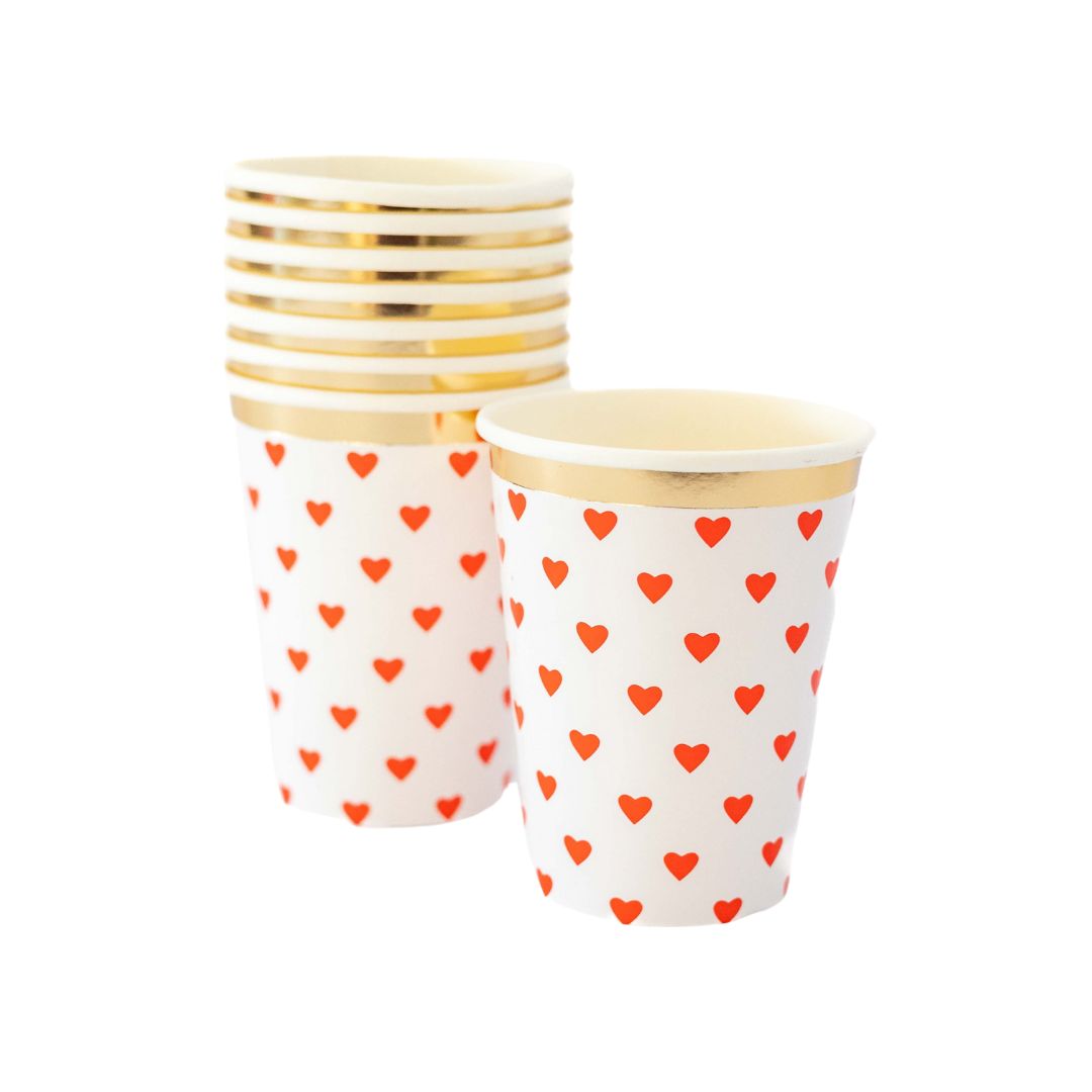 Heart themed cups, red (set of 8)