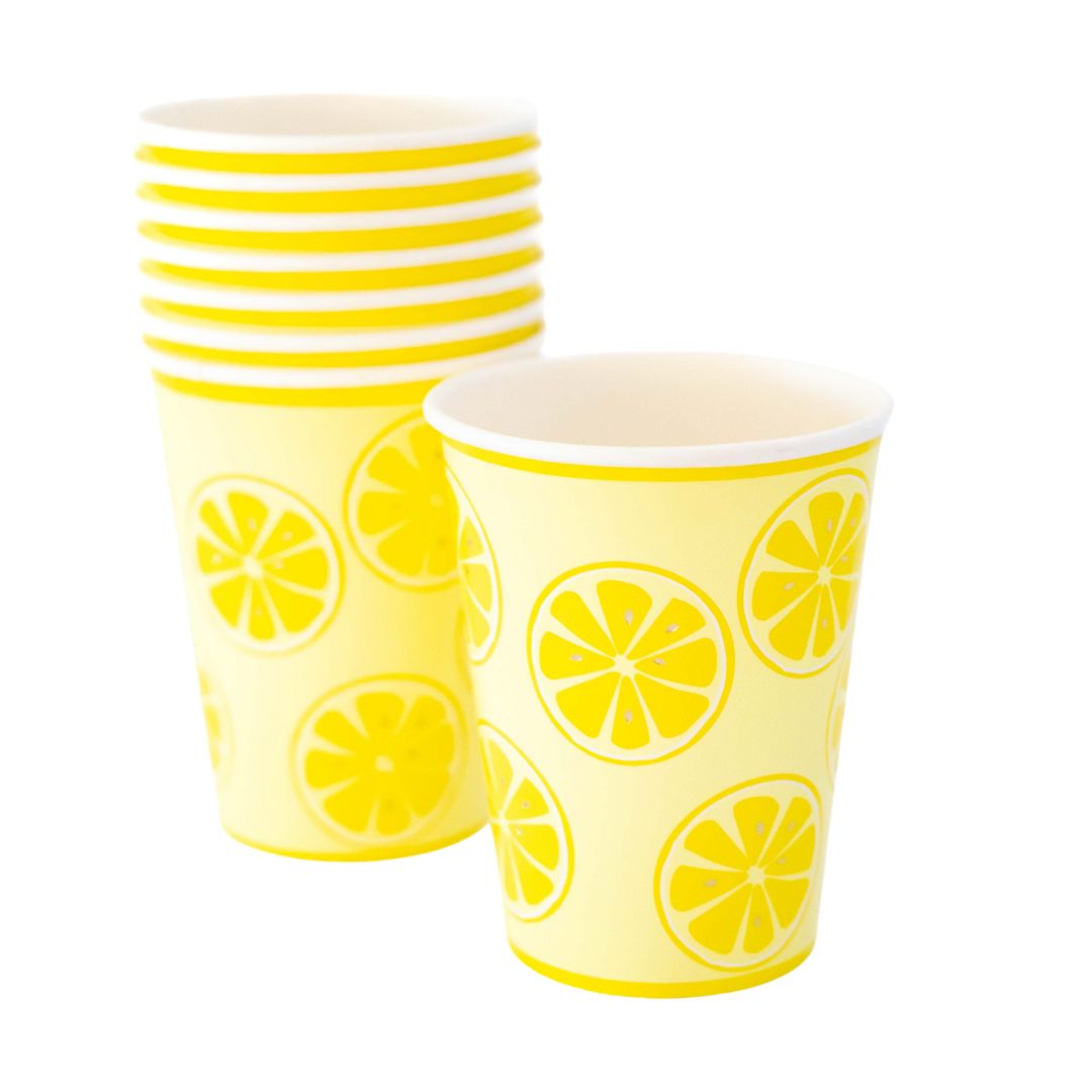 Fruity Lemon Themed Cups, Yellow (set of 8)